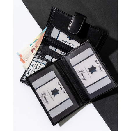 Herren Geldbörse aus schwarzem Leder mit Verschluss und RFID-Schutz – Rovicky
