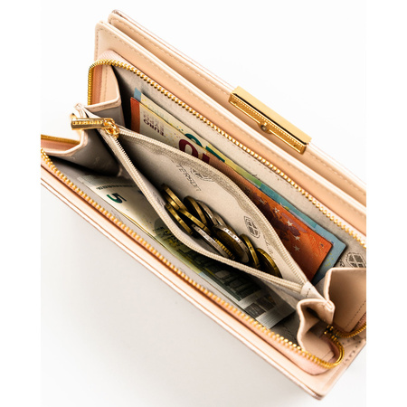 Beige Damen-Geldbörse aus Öko-Leder mit Druckknopf- und Reißverschluss – Peterson