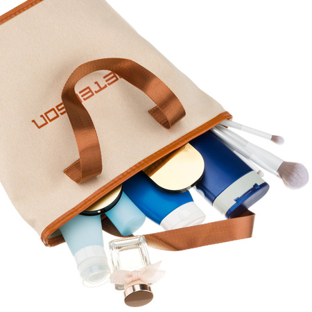 Beige-braune Kosmetiktasche aus Synthetikgewebe mit Reißverschluss – Peterson