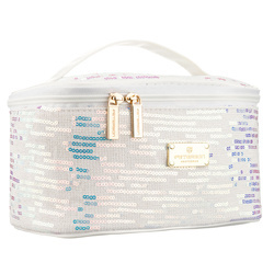 Weiße Kosmetiktasche aus synthetischem Stoff, verziert mit Pailletten, ausgestattet mit einem bequemen Griff - Peterson