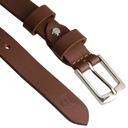 Schmaler Damen Gürtel aus Leder in Braun mit klassischer silberner Schnalle - Peterson