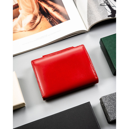 Damen-Geldbörse aus echtem Leder in Rot mit Druckknopfverschluss - Peterson