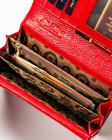 Damen Geldbörse aus Leder in Schwarz-Rot mit Außentasche – Peterson