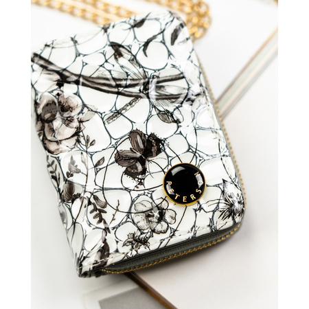 Handliche Damen Geldbörse aus schwarzem Echtleder mit Druckknopf und Reißverschluss – Peterson