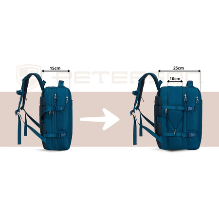 Reise-Rucksack in Blau, ideal für Handgepäck und ausgestattet mit Kompressionsriemen – Peterson