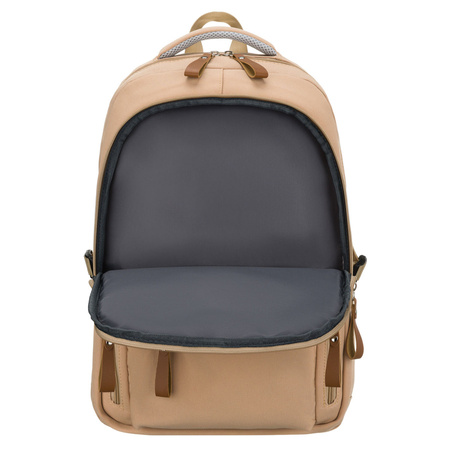 Beiger Schulrucksack aus Polyester mit Laptopfach, mit Reißverschluss geschlossen – Peterson