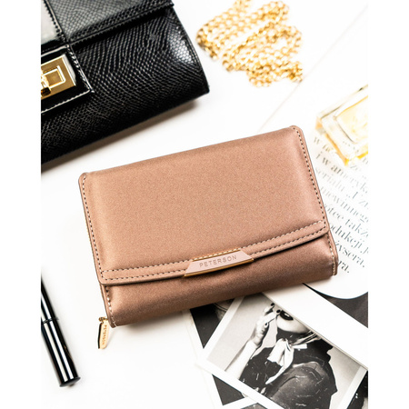 Beige Damen-Geldbörse aus Öko-Leder mit Druckknopf- und Reißverschluss – Peterson