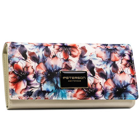 Damen-Geldbörse mit Blumenmuster aus Natur- und Öko-Leder – Peterson