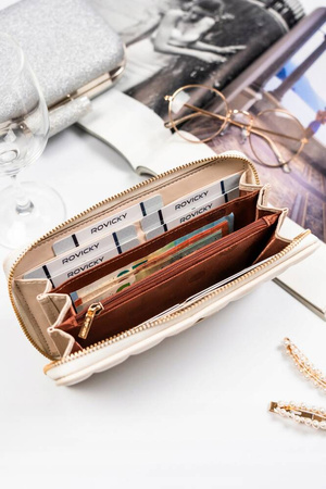 Damen Geldbörse im Federmäppchen-Stil in Ecru mit Reißverschluss – Rovicky
