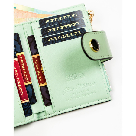 Grüne Damen-Geldbörse aus Öko-Leder mit Reißverschluss und Druckknopf – Peterson