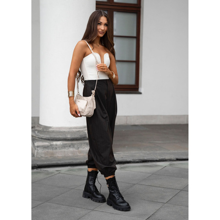 Beige Damen-Umhängetasche aus Nylon und Öko-Leder, aufgehängt an Griffen und einem abnehmbaren Gürtel – Peterson