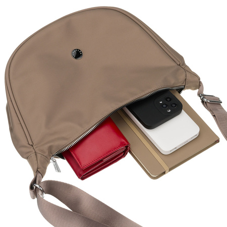 Dunkelbeige Damen-Umhängetasche aus Polyester, ein Hauptfach mit Außenfach – Peterson