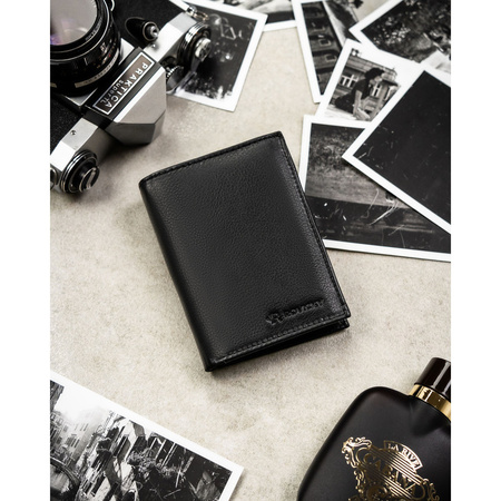 Große, vertikale Herren-Geldbörse aus echtem Leder in Schwarz, passend für die Zulassungsbescheinigung - Rovicky