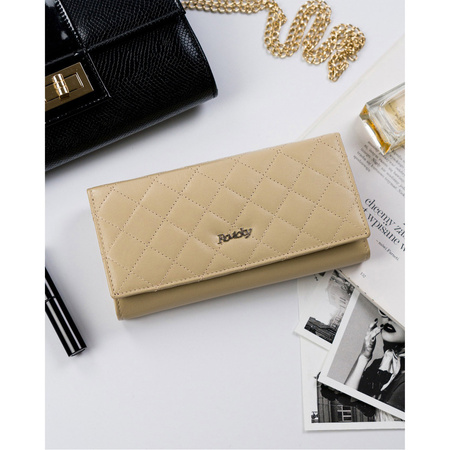 Damen Geldbörse aus Leder im Querformat mit Druckknopf – Rovicky