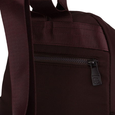 Bordeauxfarbener Damen-Rucksack aus Polyester, an verstellbaren Trägern hängend – Peterson