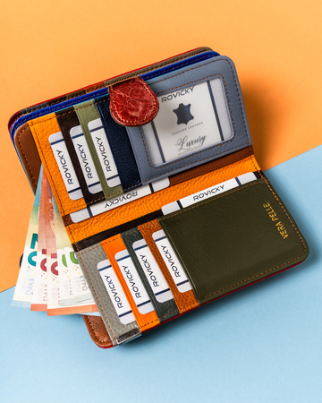 Große Damen Geldbörse aus echtem Leder im Patchwork-Muster – Rovicky