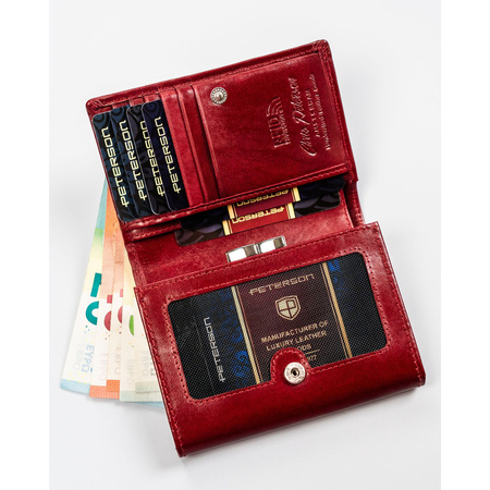 Klassische Damen Geldbörse rot aus Leder mit Druckknopf und Bügelverschluss – Peterson