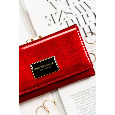 Rote, lackierte Damen Geldbörse mit Druckknopf und Klippverschluss – Peterson