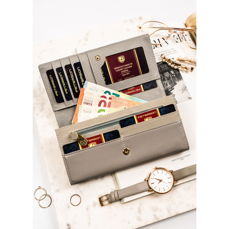 Horizontale, große Damen Geldbörse mit Blumenmuster und Innenreißverschlussfach – Peterson