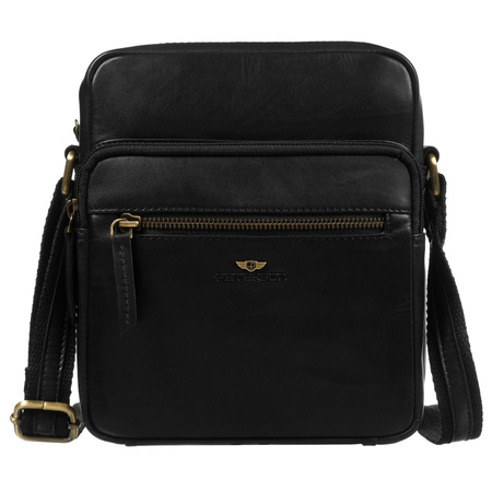 Schwarze Herren-Tasche aus echtem Leder mit verstellbarem Schulterriemen – Peterson