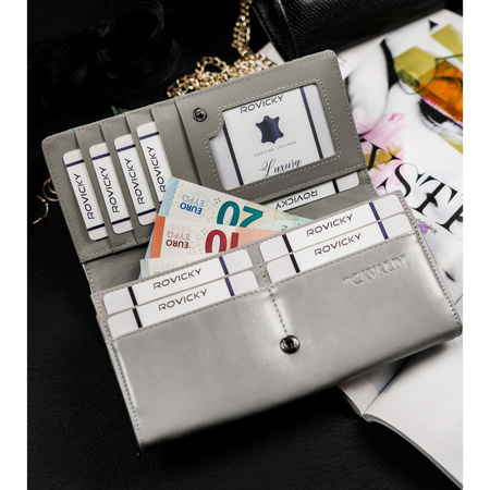 Poziome Damen Geldbörse mit buntem Blumenmuster und Druckknopf – 4U Cavaldi