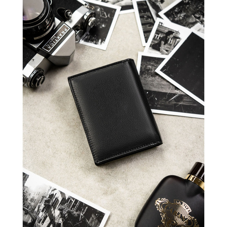 Große, vertikale Herren-Geldbörse aus echtem Leder in Schwarz, passend für die Zulassungsbescheinigung - Rovicky