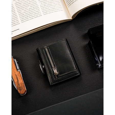 Herren Geldbörse klein hochformat schwarz aus Leder mit Druckknopf – Peterson