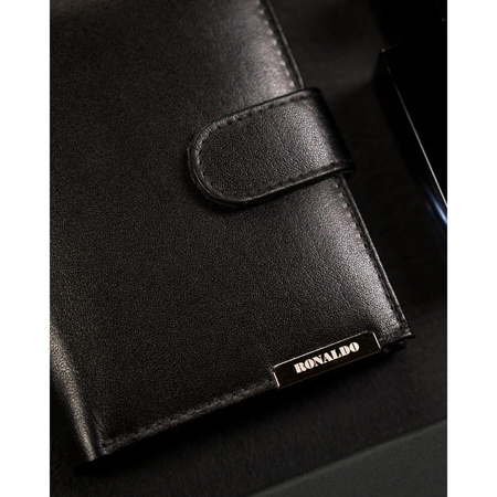 Herren Geldbörse aus schwarzem Leder mit Druckknopf – Ronaldo