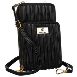 Schwarze Handtasche-Portemonnaie aus Öko-Leder mit modischen Falten vorn – Rovicky