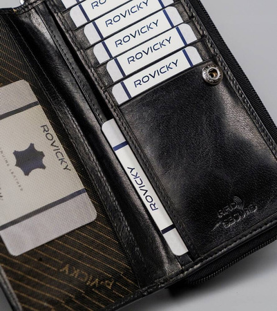 Große Damen Geldbörse aus Leder mit Reißverschluss und Druckknopf – Rovicky