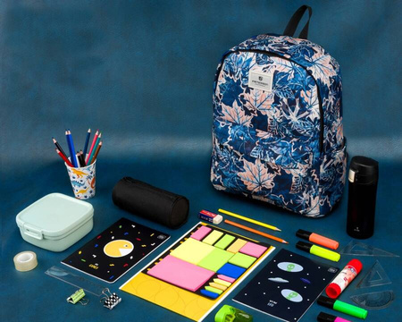 Schulrucksack mit blauen und rosafarbenen Blättern, verstellbare Schultergurte – Peterson