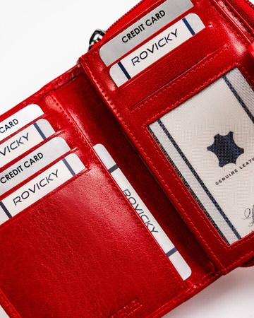 Damen Geldbörse aus Leder mit Reißverschluss und Druckknopf – Rovicky