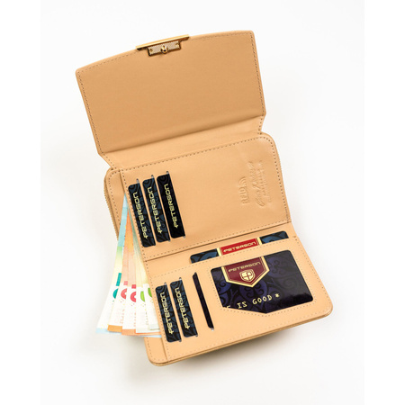 Damen-Geldbörse aus Öko-Leder in Dunkelbeige, ausgestattet mit RFID-System - Peterson