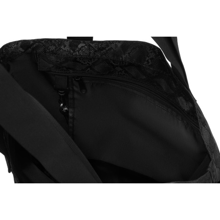 Großer, schwarzer Damen-Shopper aus Polyester, an Griffen und verstellbarem Gürtel aufgehängt – Rovicky