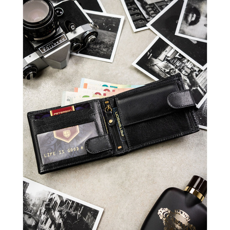 Herren-Geldbörse aus echtem Leder, quer, schwarz, mit RFID-Schutz – Peterson