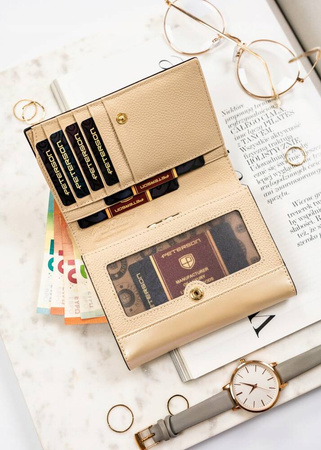 Mittelgroße Damen Geldbörse in Beige mit Platz für Fahrzeugschein – Peterson