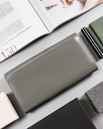 Elegante, längliche Damen Geldbörse mit Überschlag und Druckknopf – Cavaldi