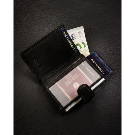 Kleine Herren Geldbörse schwarz aus Leder mit Druckknopf – Peterson