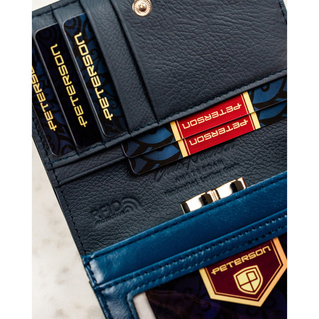 Damen-Geldbörse aus echtem Leder und Öko-Leder in Marineblau mit RFID-Schutz - Peterson
