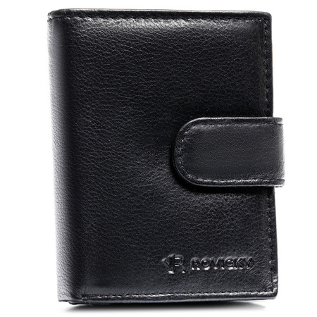 Herren-Geldbörse aus echtem Leder, schwarz, vertikal mit Druckknopfverschluss – Rovicky