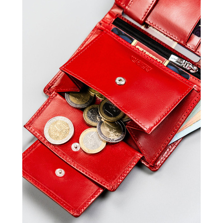 Damen-Geldbörse aus echtem Leder in Rot mit Druckknopfverschluss - Peterson