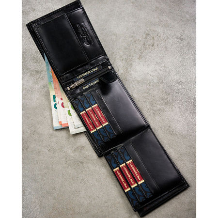 Elegante Herren Geldbörse aus schwarzem Leder ohne äußeren Verschluss – Peterson