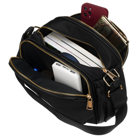 Nylon-schwarze Damen-Umhängetasche, einteilig mit sechs Taschen - Peterson