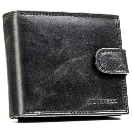 Herren-Geldbörse aus Leder in Schwarz, mit RFID-System und Druckknopfverschluss - Peterson