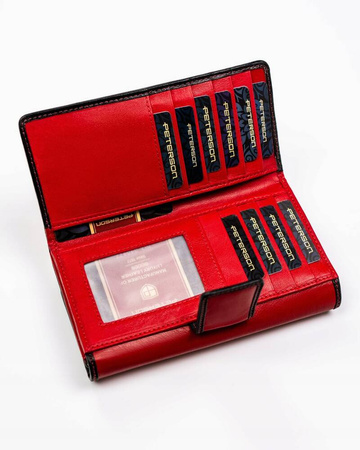 Geräumige Damen Geldbörse aus Leder mit Druckknopf und Reißverschluss – Peterson