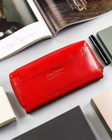 Große Damen Geldbörse aus Leder mit Reißverschluss und Druckknopf – Peterson