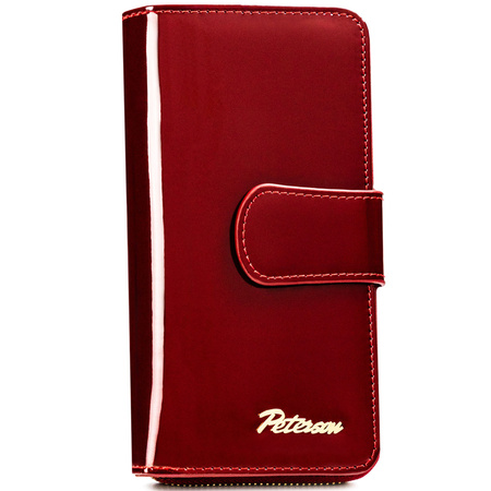 Lackierte, vertikale Damen Geldbörse aus Leder in Rot – Peterson