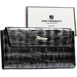Graue Damen-Geldbörse aus Öko-Leder mit Druckknopfverschluss - Peterson