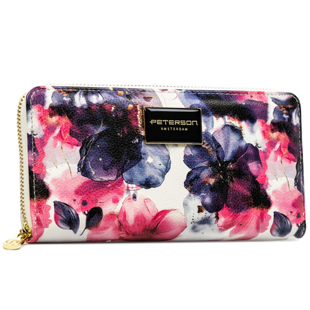 Damen-Geldbörse-Federmäppchen mit Blumen aus Natur- und Öko-Leder – Peterson