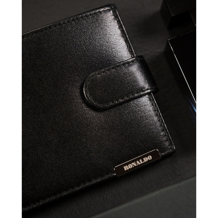 Schwarze, horizontale Herren Geldbörse aus Leder mit Druckknopf – Ronaldo